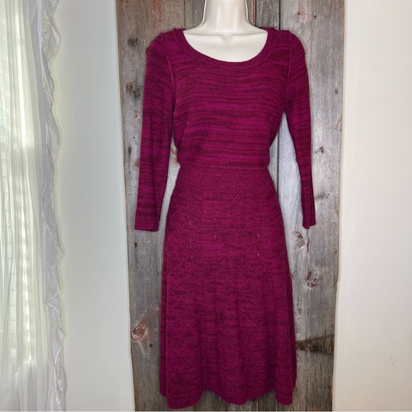 Sparrow Anthropologie Cranberry Marled Wool Blend Fit and Flare Sweater Dress M - Picture 12 of 12